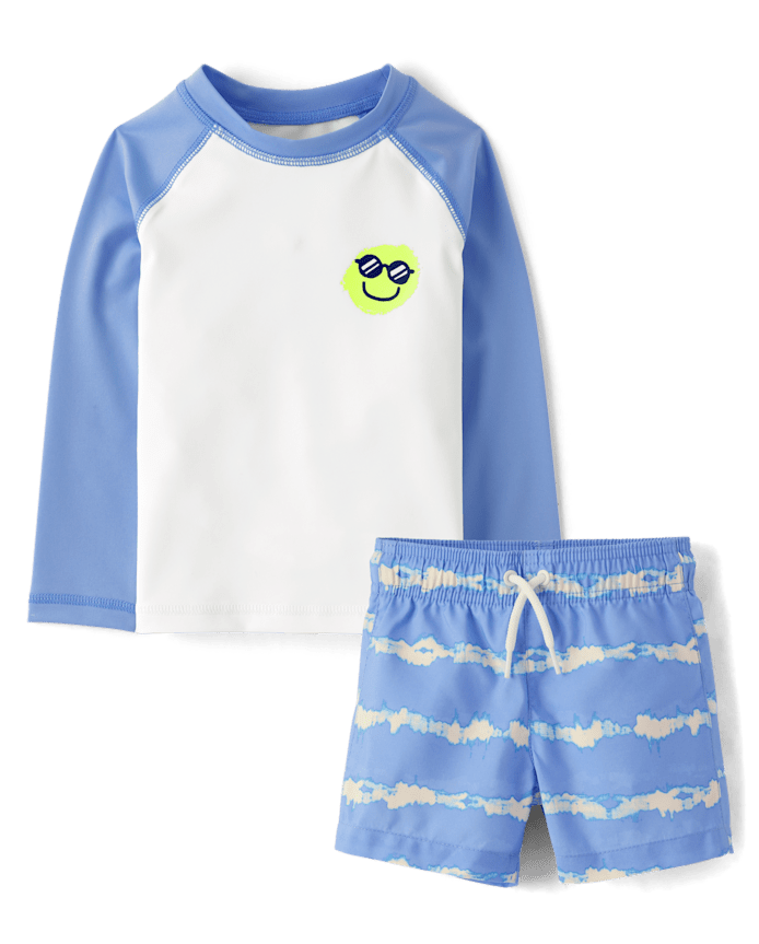 Baby And Toddler Boys Happy Face Rashguard Swim Set