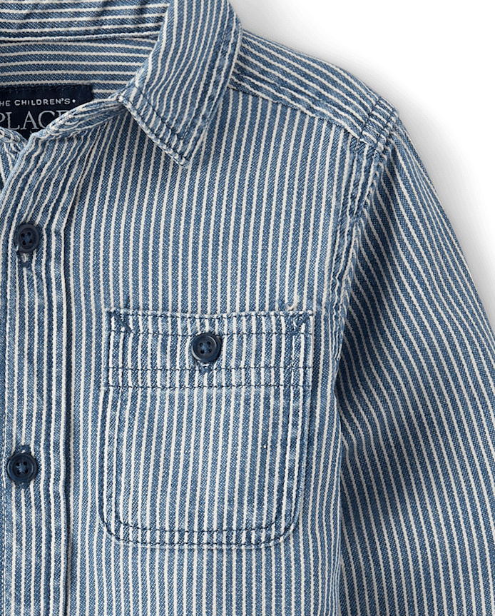 Baby And Toddler Boys Railroad Striped Denim Button Up Shirt