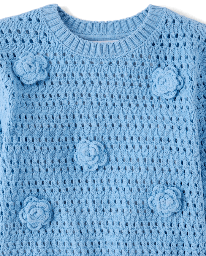 Toddler Girls Crochet Floral Sweater