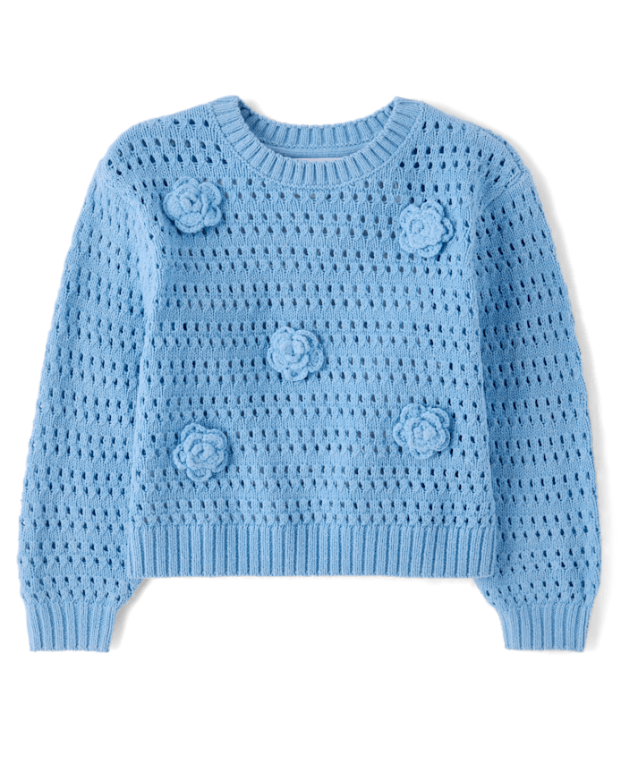 Toddler Girls Crochet Floral Sweater