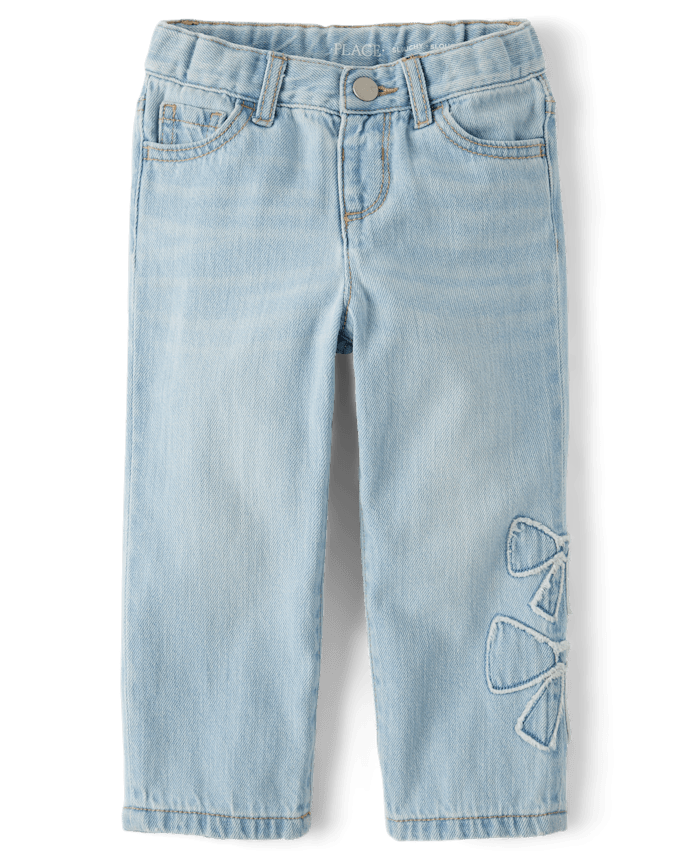 Toddler Girls Applique Bow Slouchy Jeans