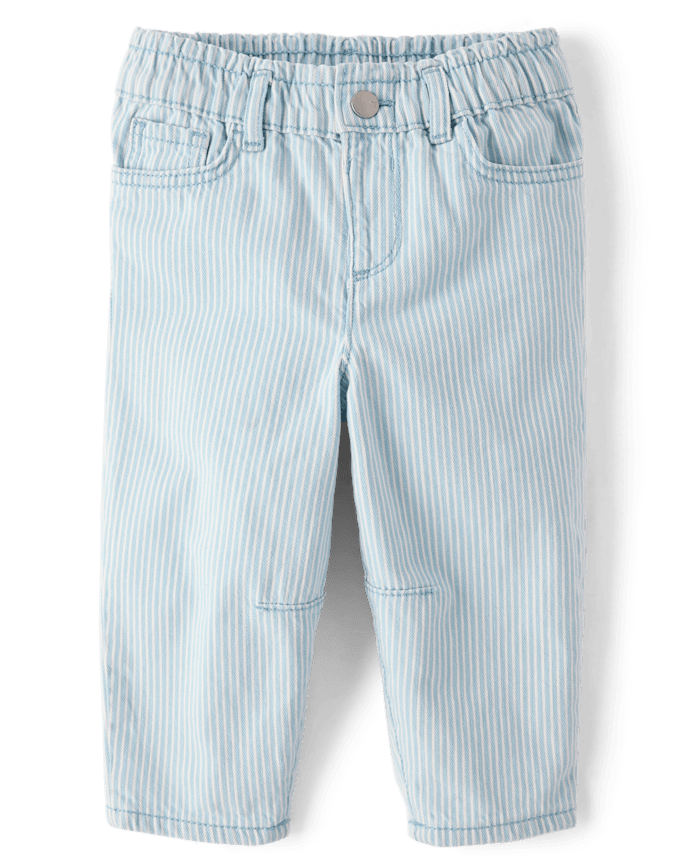 Toddler Girls Railroad Striped Barrel Jeans