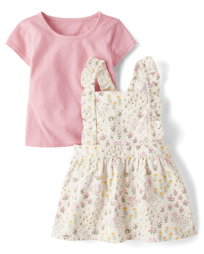 Toddler Girls Floral Skirtall 2-Piece Outfit Set
