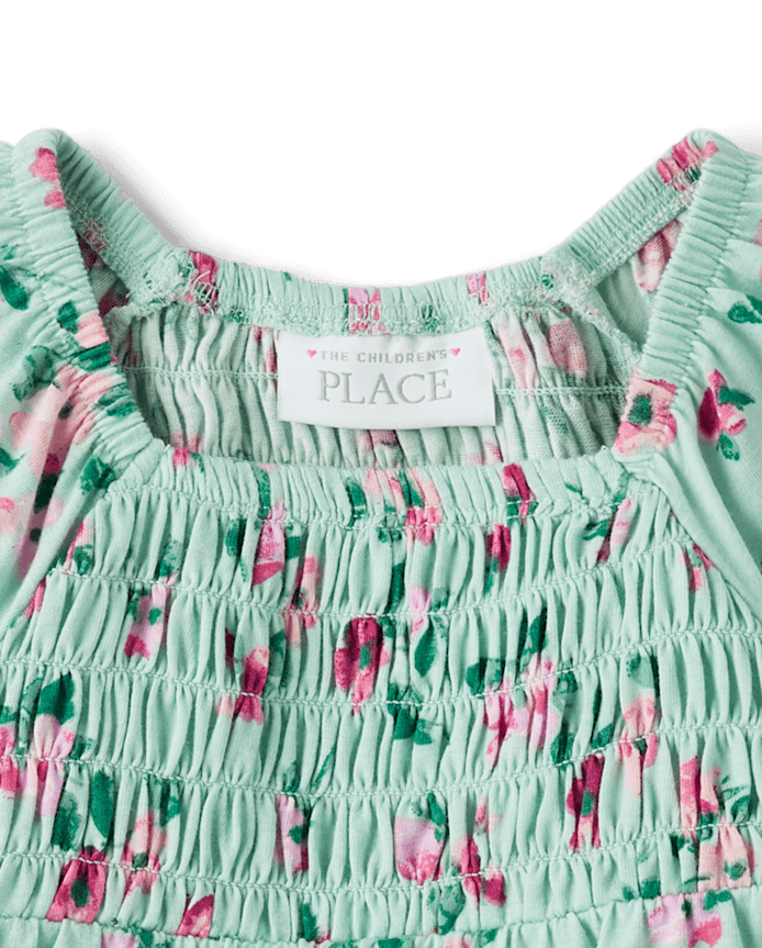 Toddler Girls Floral Smocked Flutter Top