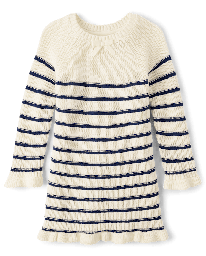 Baby And Toddler Girls Striped Ruffle Sweater Dress