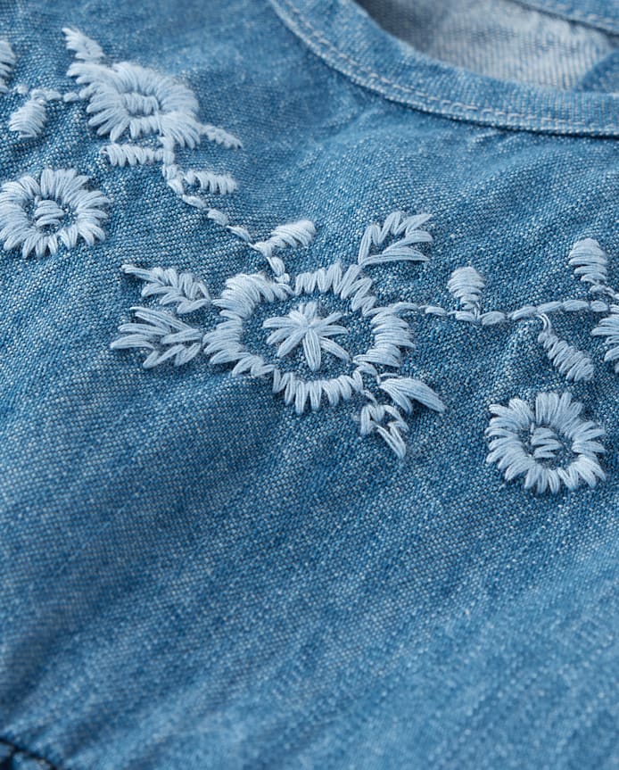 Baby And Toddler Girls Embroidered Floral Chambray Fit Flare Dress