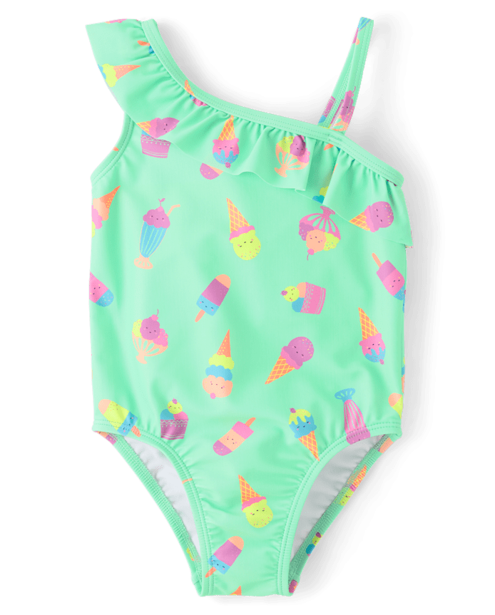 Baby And Toddler Girls Ice Cream One Shoulder Piece Swimsuit