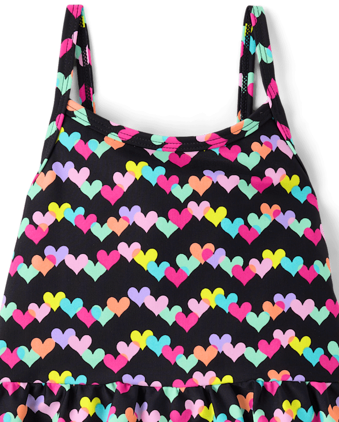 Baby And Toddler Girls Rainbow Heart Peplum Tankini Swimsuit
