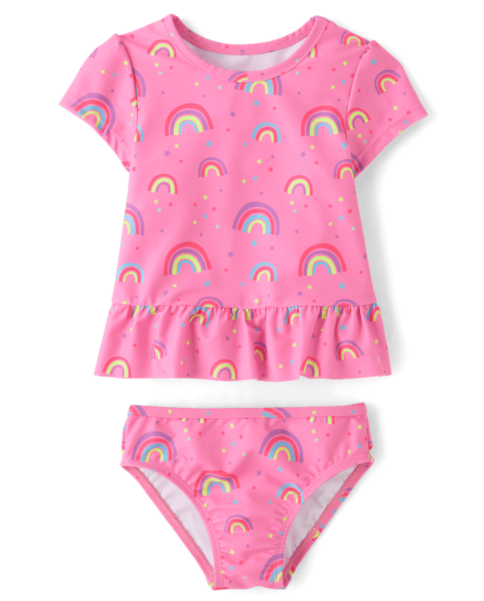 Baby And Toddler Girls Rainbow Peplum Rashguard Swimsuit