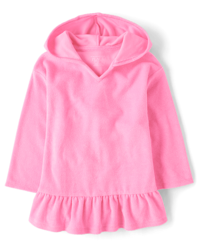 Baby And Toddler Girls Hooded Peplum Terry Swim Cover-Up