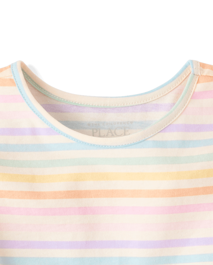 Toddler Girls Rainbow Striped Flutter Tee
