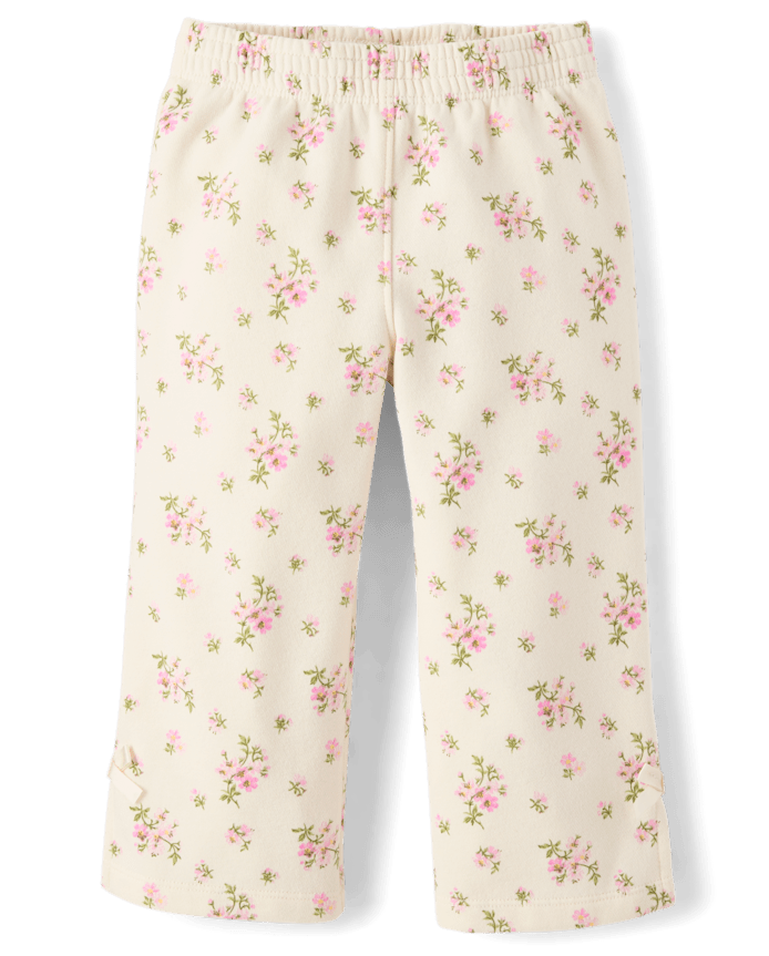 Toddler Girls Floral Bow Fleece Wide Leg Lounge Pants