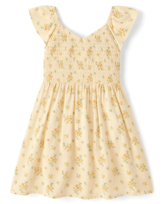 Toddler Girls Floral Smocked Flutter Dress