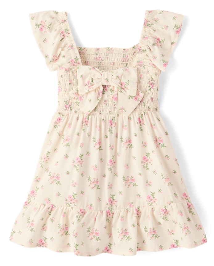 Toddler Girls Mommy And Me Floral Smocked Bow Back Dress