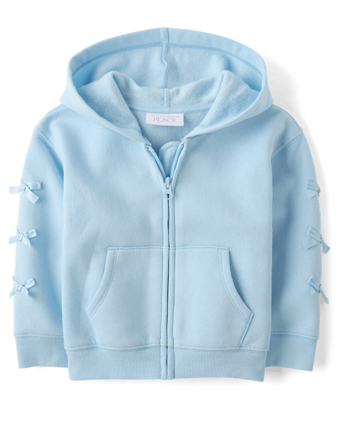 Toddler Girls Bow Premium Fleece Zip Up Hoodie