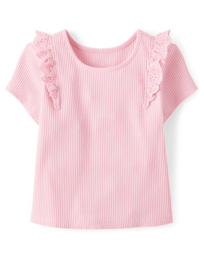Toddler Girls Embroidered Eyelet Ribbed Flutter Tee