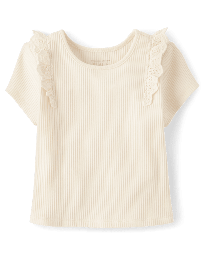 Toddler Girls Embroidered Eyelet Ribbed Flutter Tee