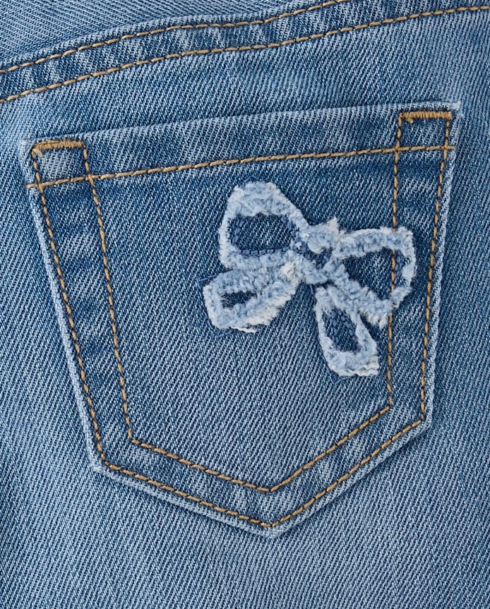 Baby And Toddler Girls Applique Bow Denim Shortie Shorts
