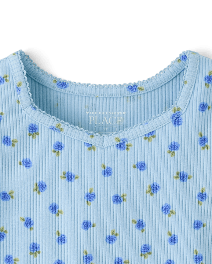 Girls Floral Ribbed Lettuce Tee