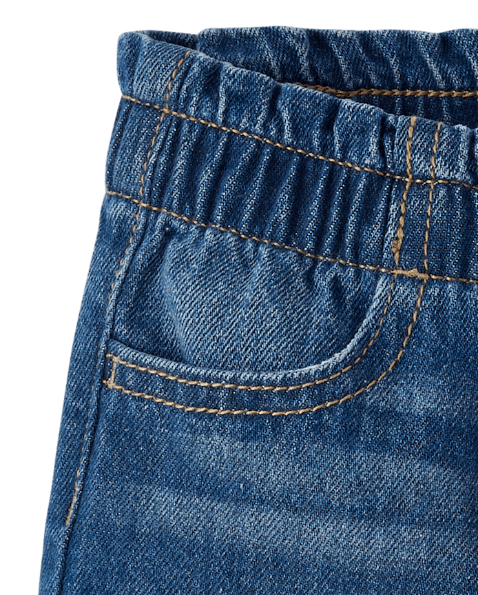 Baby And Toddler Girls Paperbag Waist Denim Shortie Shorts