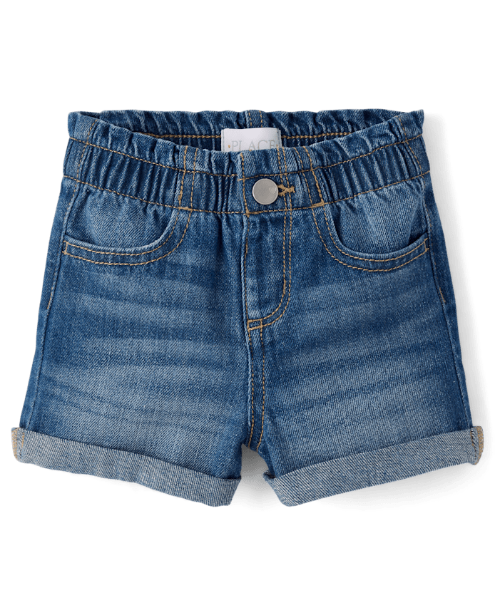 Baby And Toddler Girls Paperbag Waist Denim Shortie Shorts