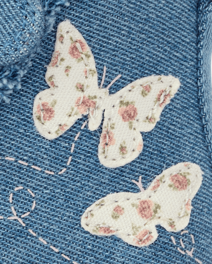 Toddler Girls Embroidered Butterfly Denim High Top Sneakers