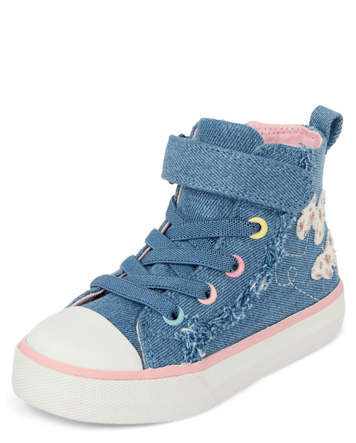 Toddler Girls Embroidered Butterfly Denim High Top Sneakers
