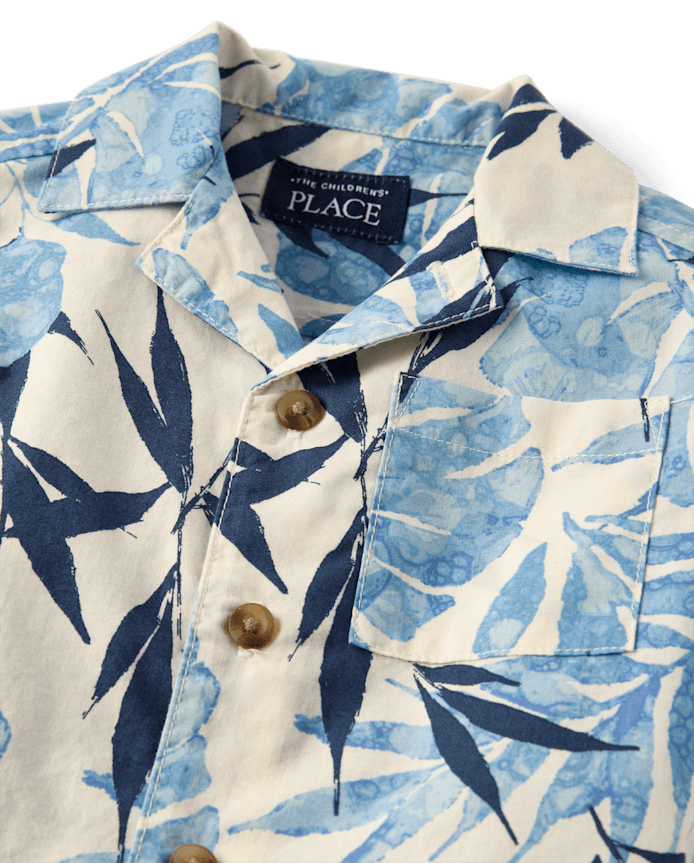Baby And Toddler Boys Tropical Leaf Poplin Button Up Shirt