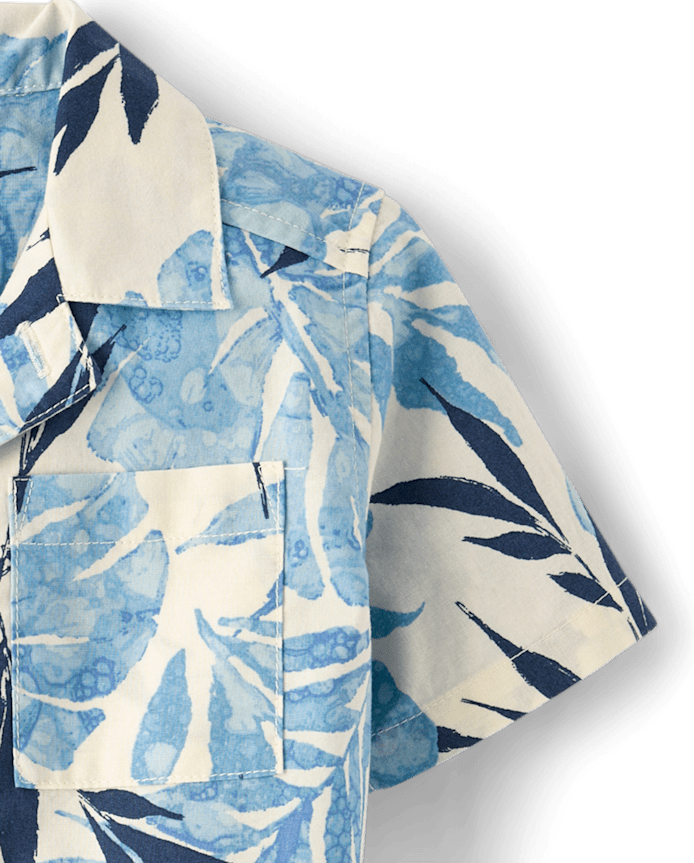 Baby And Toddler Boys Tropical Leaf Poplin Button Up Shirt