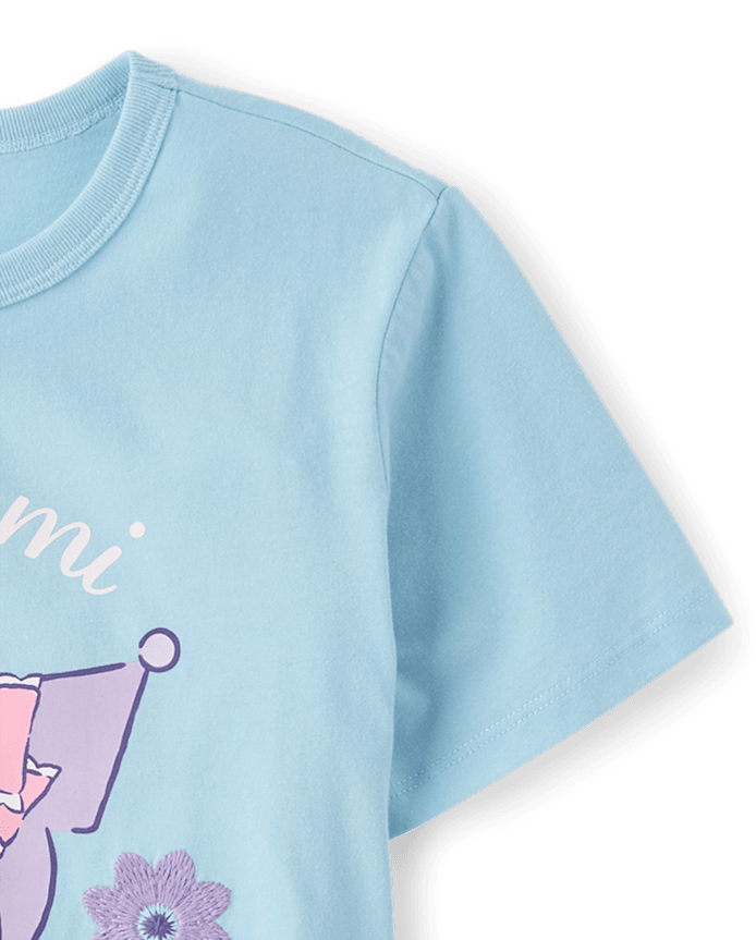 Girls Kuromi™ Satin Stitch Embroidered Floral Graphic Tee