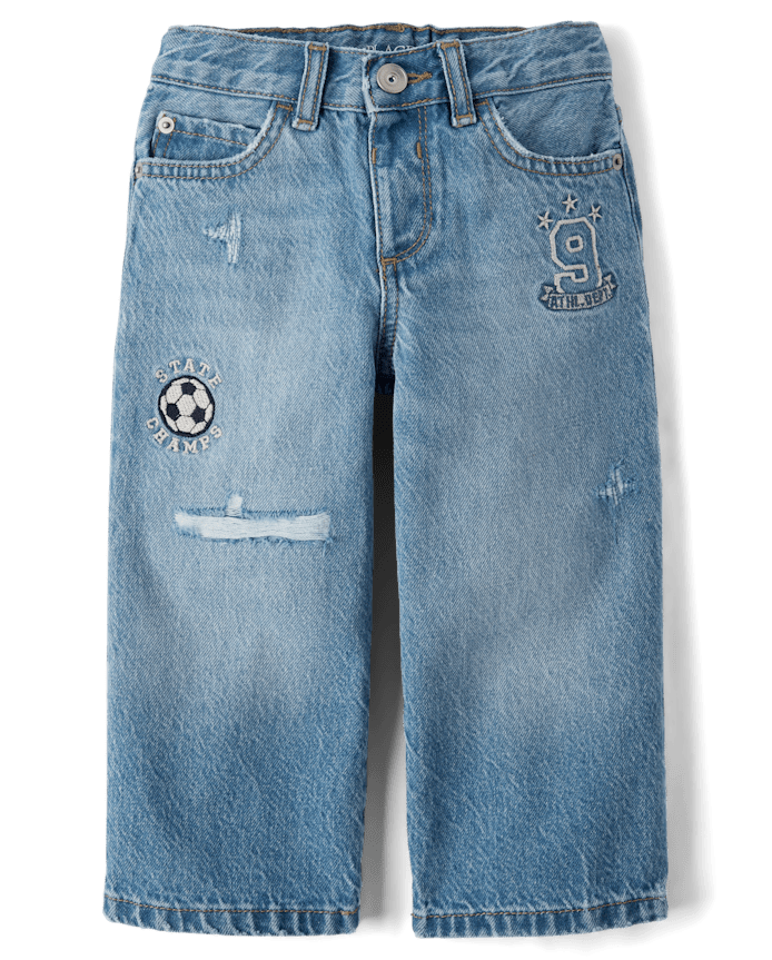 Baby And Toddler Boys Embroidered Varsity Ripped Baggy Jeans