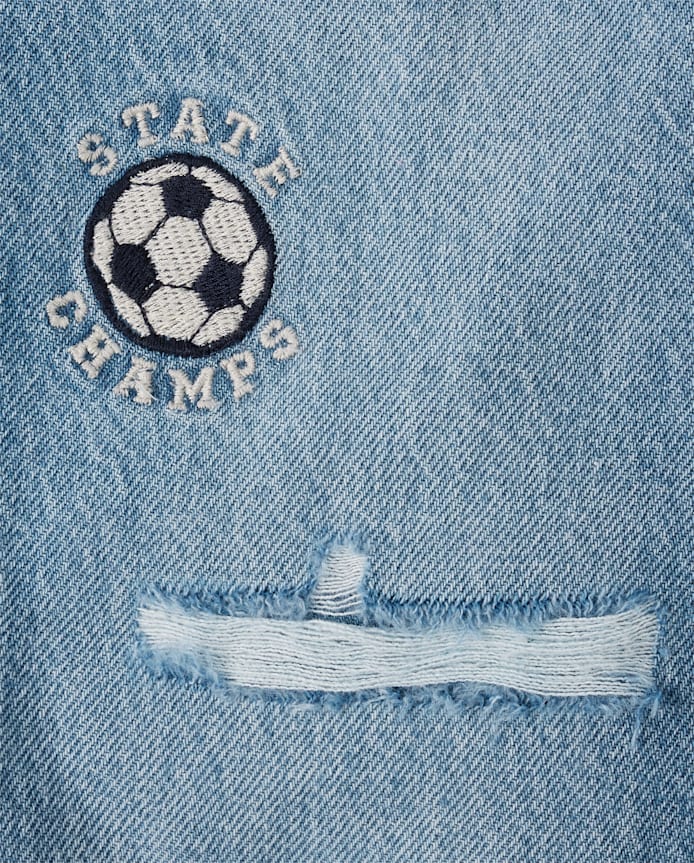 Baby And Toddler Boys Embroidered Varsity Ripped Baggy Jeans