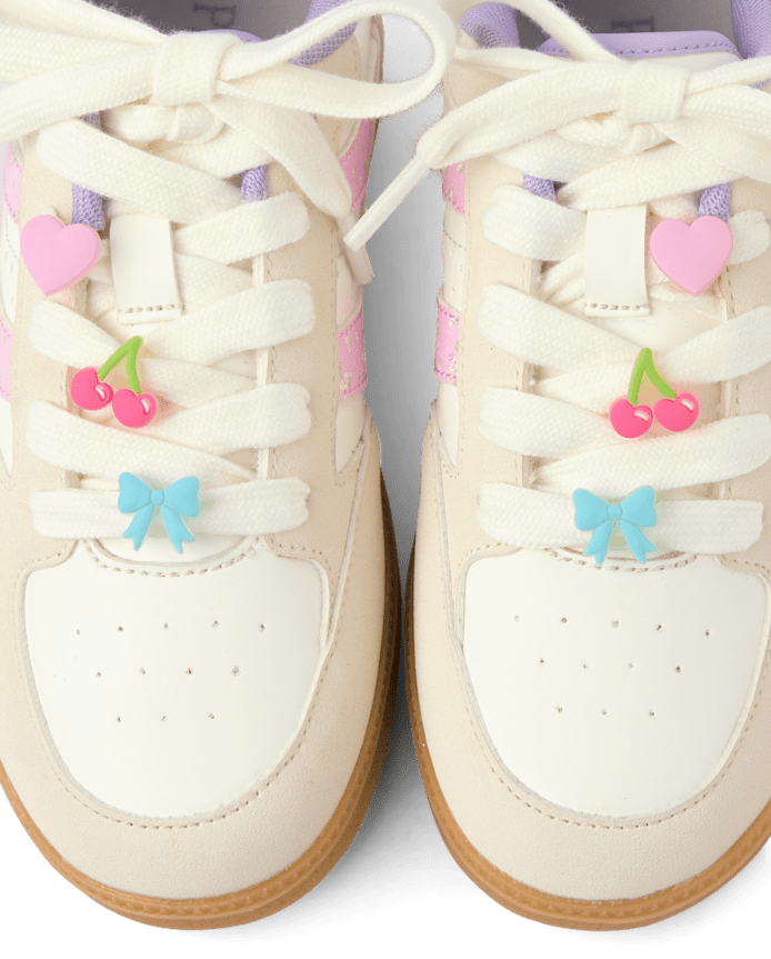 Girls Floral Beaded Low Top Sneakers