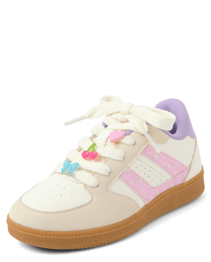 Girls Floral Beaded Low Top Sneakers