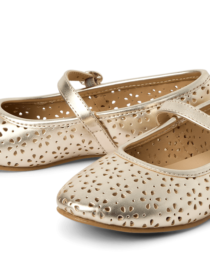 Girls Metallic Perforated Ballet Flats