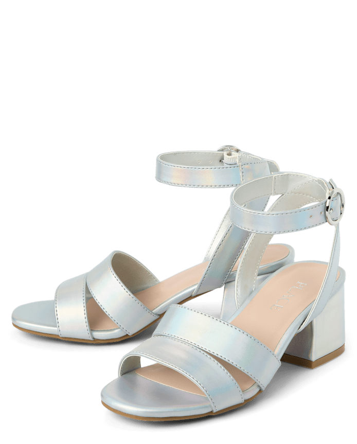 Girls Metallic Block Heels
