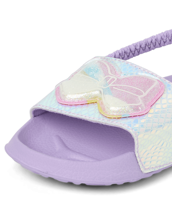 Toddler Girls Holographic Bow Slides