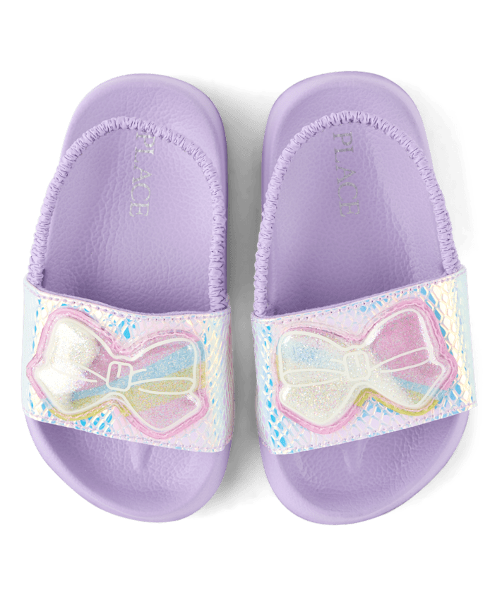 Toddler Girls Holographic Bow Slides