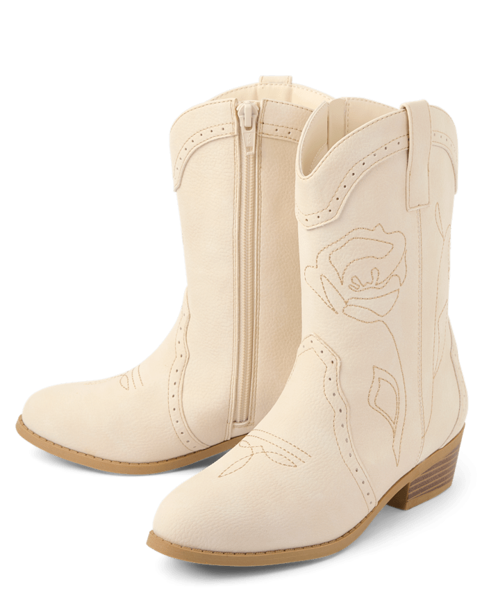 Girls Embroidered Floral Cowgirl Boots