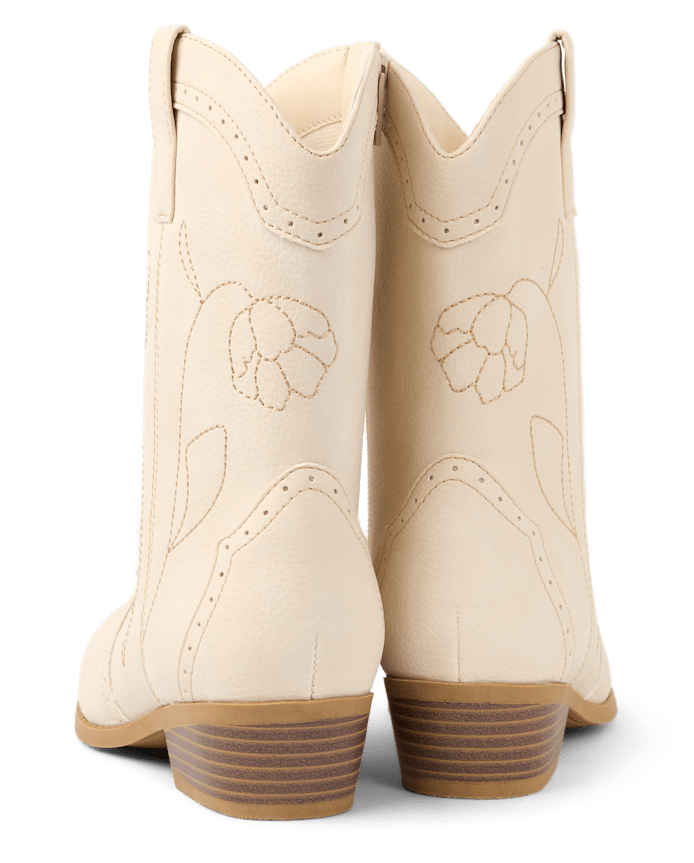 Girls Embroidered Floral Cowgirl Boots