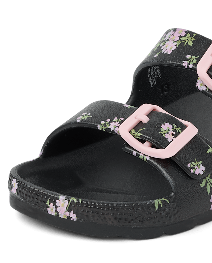 Girls Floral Buckle Slides