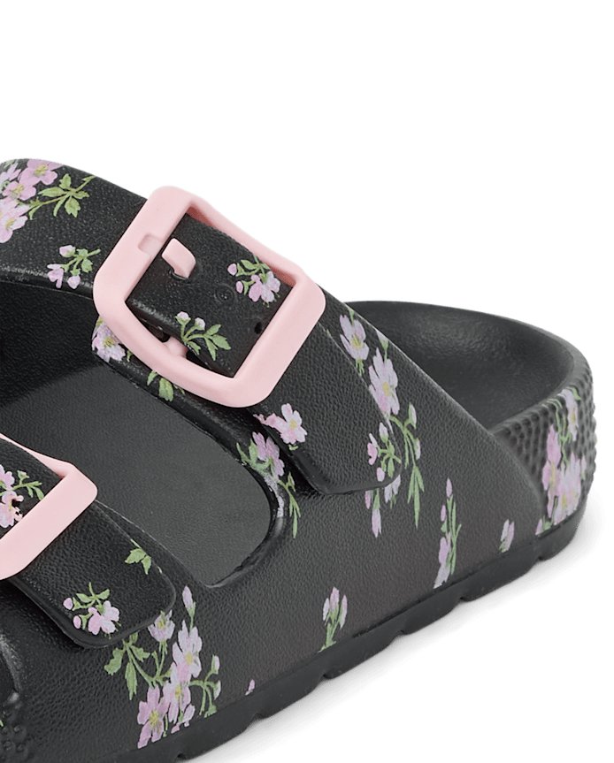 Girls Floral Buckle Slides