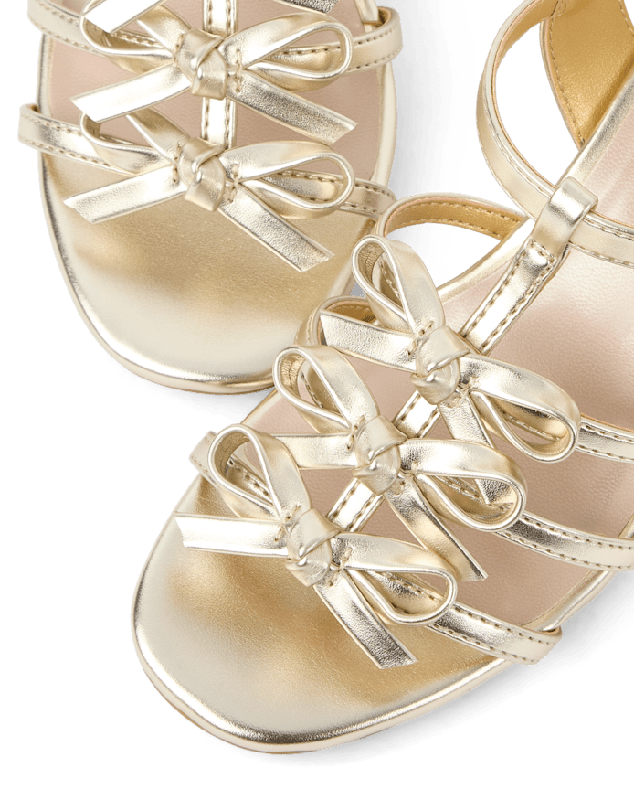 Girls Metallic Bow Block Heels