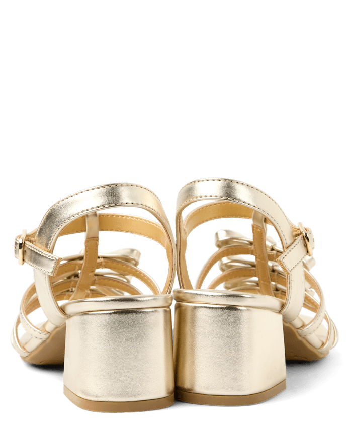 Girls Metallic Bow Block Heels