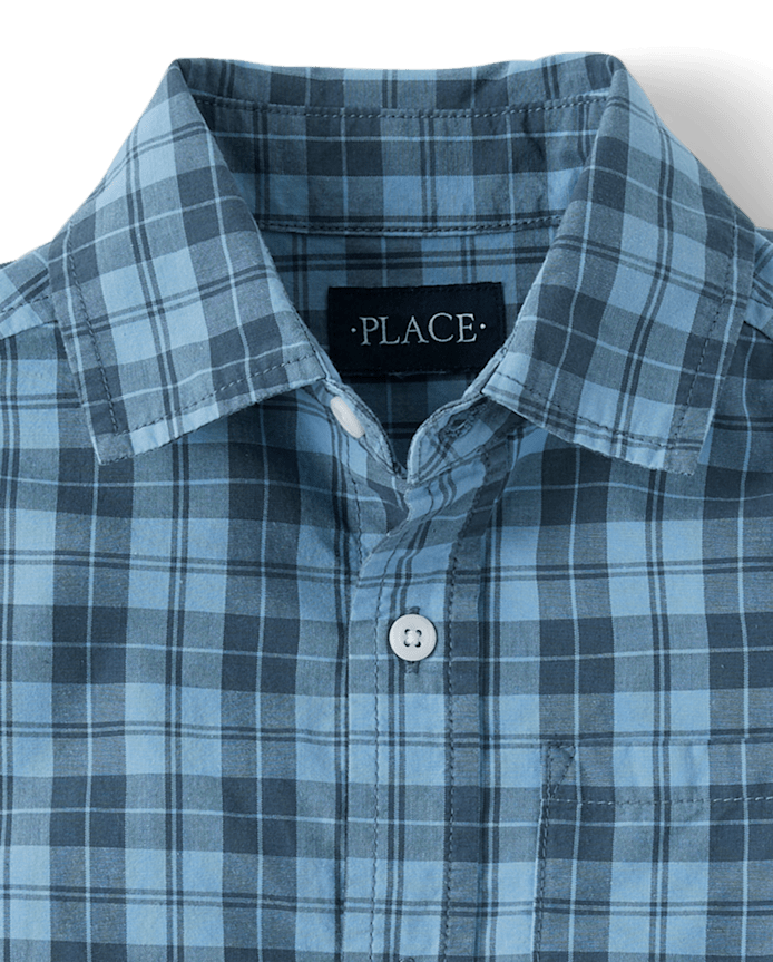 Boys Plaid Poplin Button Up Shirt
