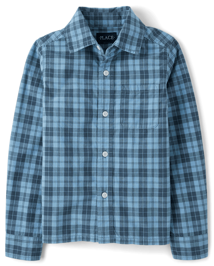 Boys Plaid Poplin Button Up Shirt
