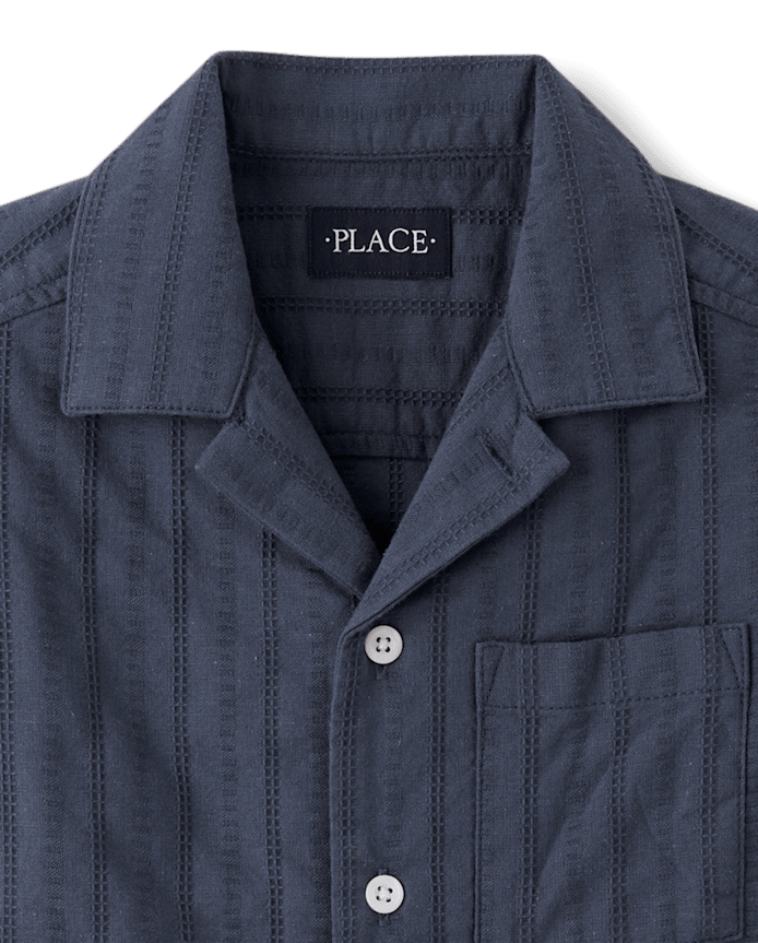 Boys Plaid Textured Button Up Shirt