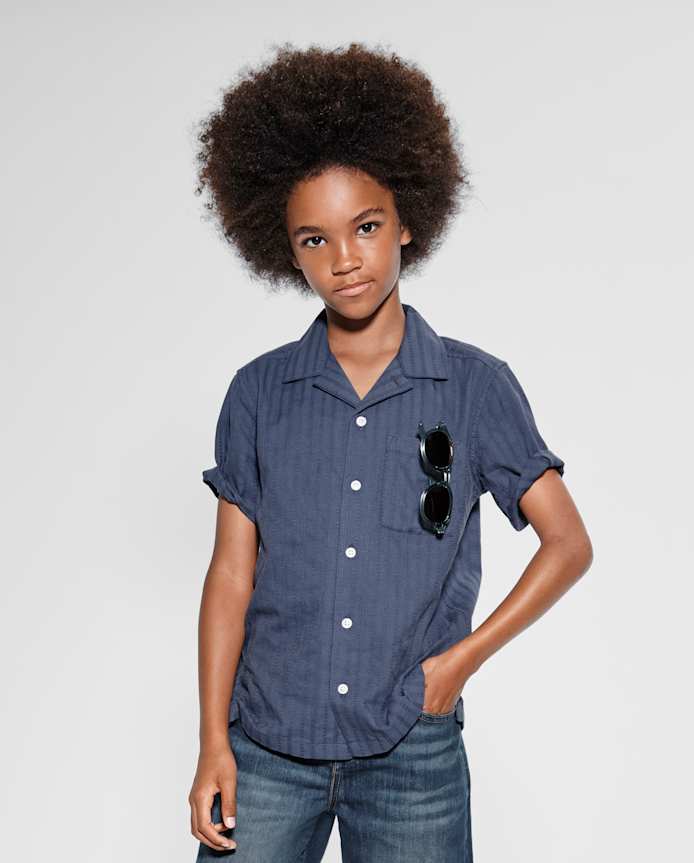 Boys Plaid Textured Button Up Shirt