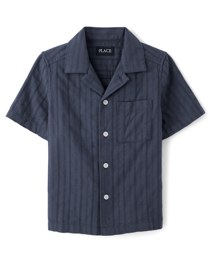 Boys Plaid Textured Button Up Shirt