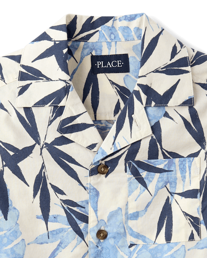 Boys Tropical Leaf Poplin Button Up Shirt